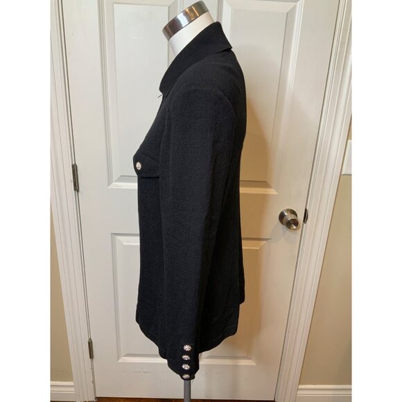 St. John Black Wool Tweed Jewel Accent Zip-Up Jacket, Size 6 - Picture 5 of 7